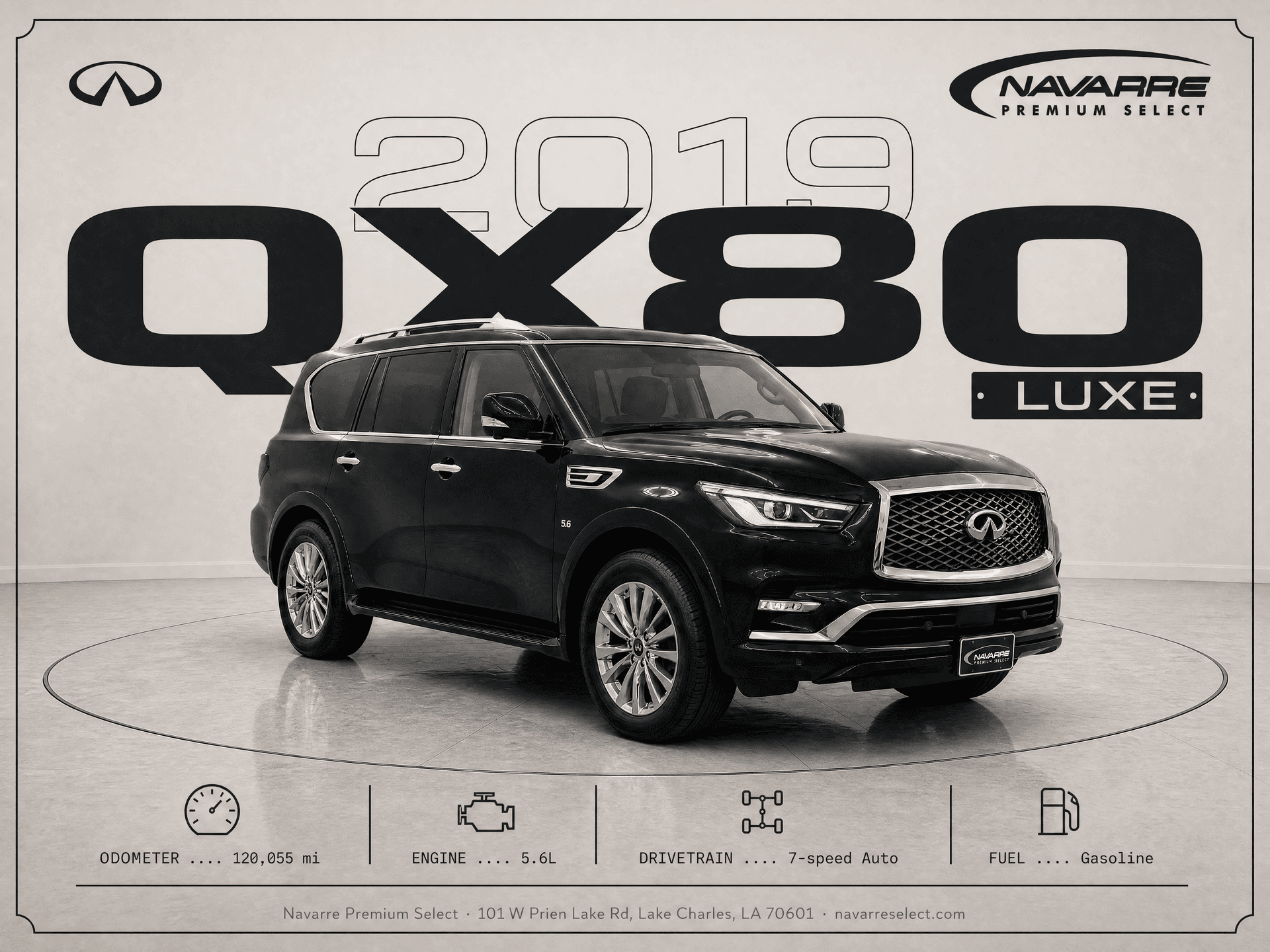 2019 INFINITI QX80 LUXE, front three-quarter view